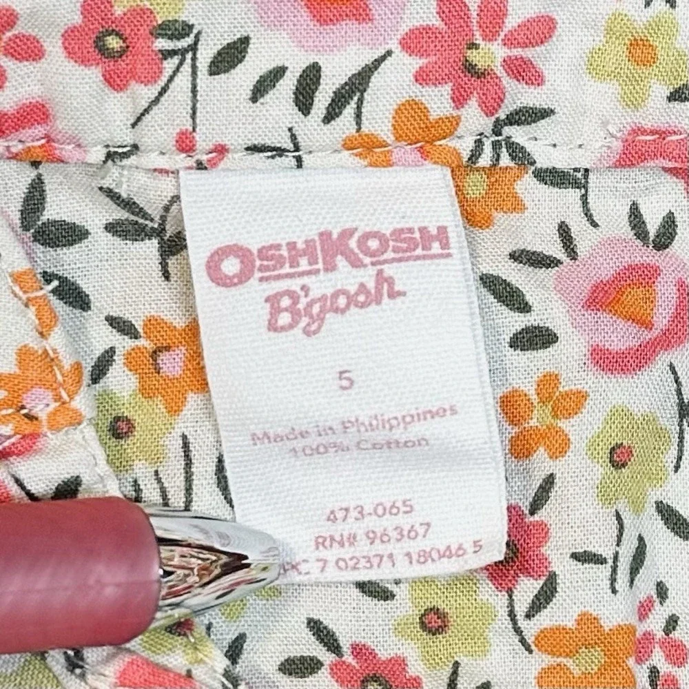 Vtg OshKosh B'gosh Floral Peasant Blouse Girls Sz 5 Ruffle Neck 100% Cotton Y2K‎